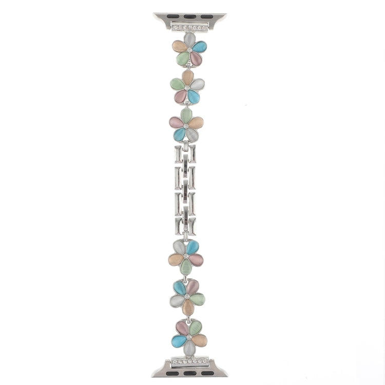 For Apple Watch Ultra 49mm 5-petaled Flower Zinc Alloy Chain Watch Band(Silver Colorful) by bashfashion