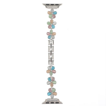 For Apple Watch Ultra 49mm 5-petaled Flower Zinc Alloy Chain Watch Band(Silver Colorful) by bashfashion
