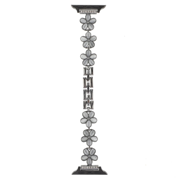 For Apple Watch Series 8 41mm 5-petaled Flower Zinc Alloy Chain Watch Band(Black) by bashfashion