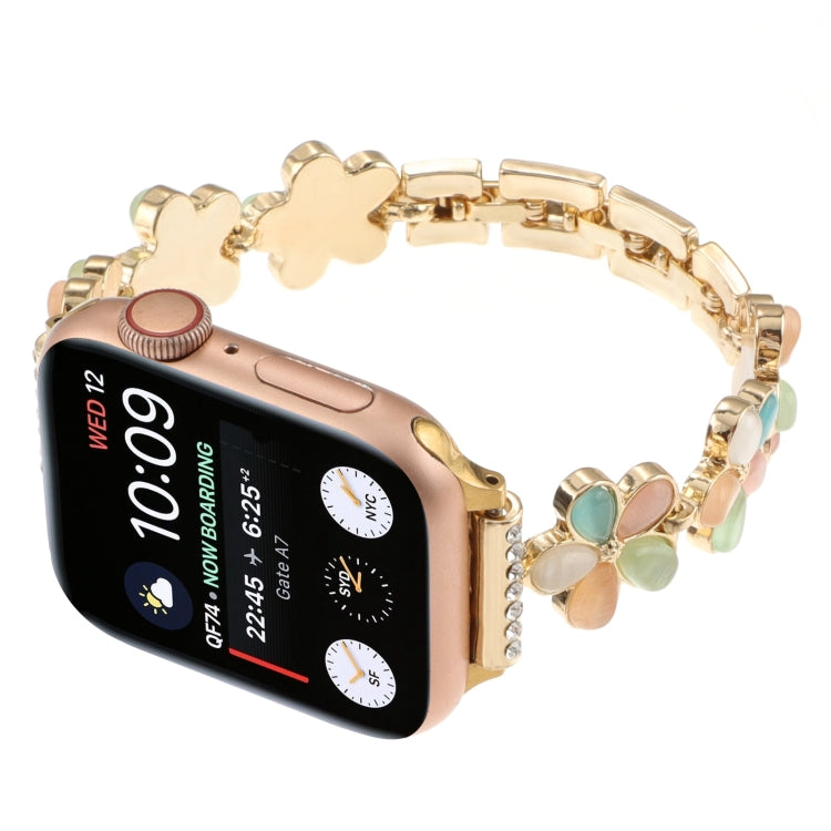 For Apple Watch Series 8 41mm 5-petaled Flower Zinc Alloy Chain Watch Band(Gold Colorful) by bashfashion