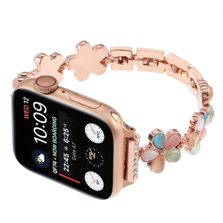 For Apple Watch Series 8 41mm 5-petaled Flower Zinc Alloy Chain Watch Band(Rose Gold Colorful) by bashfashion