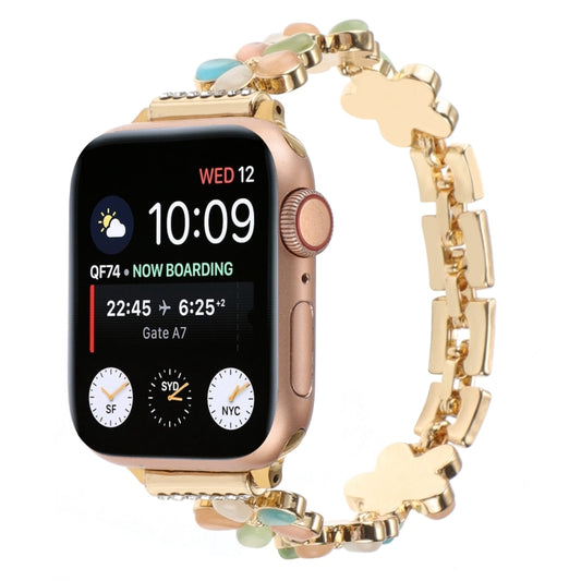 For Apple Watch SE 2022 44mm 5-petaled Flower Zinc Alloy Chain Watch Band(Gold Colorful) by bashfashion