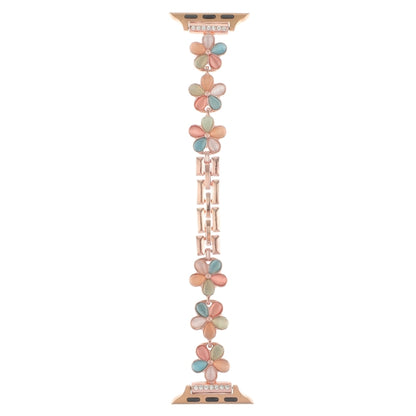 For Apple Watch SE 44mm 5-petaled Flower Zinc Alloy Chain Watch Band(Rose Gold Colorful) by bashfashion