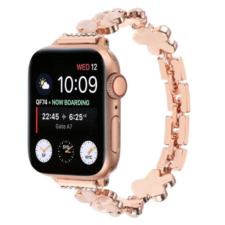For Apple Watch Series 6 44mm 5-petaled Flower Zinc Alloy Chain Watch Band(Rose Gold) by bashfashion
