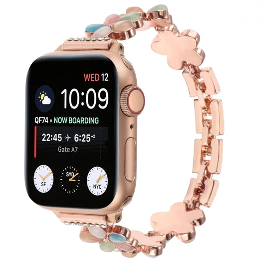For Apple Watch Series 4 44mm 5-petaled Flower Zinc Alloy Chain Watch Band(Rose Gold Colorful) by bashfashion