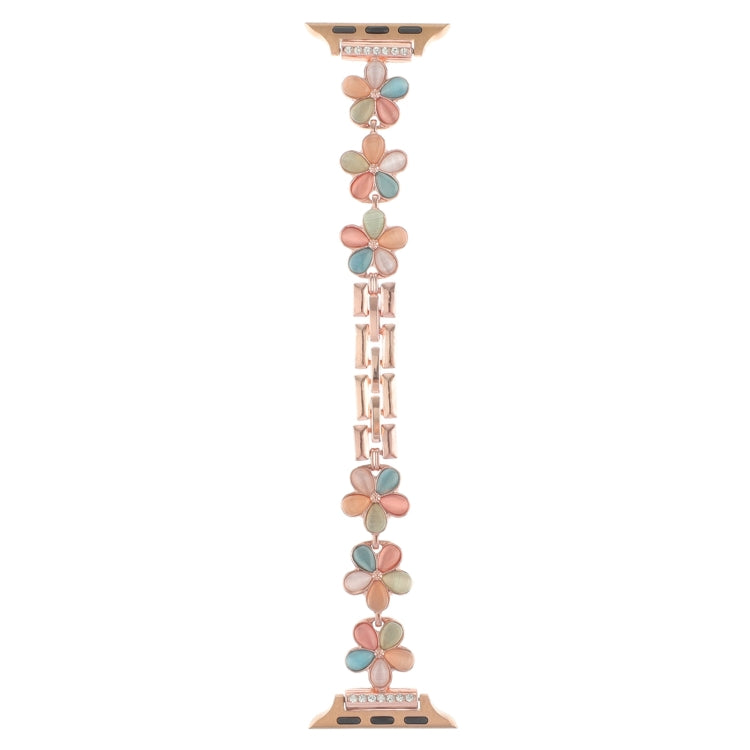 For Apple Watch Series 3 38mm 5-petaled Flower Zinc Alloy Chain Watch Band(Rose Gold Colorful) by bashfashion