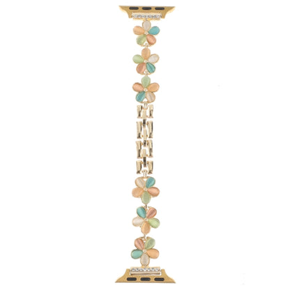 For Apple Watch 38mm 5-petaled Flower Zinc Alloy Chain Watch Band(Gold Colorful) by bashfashion