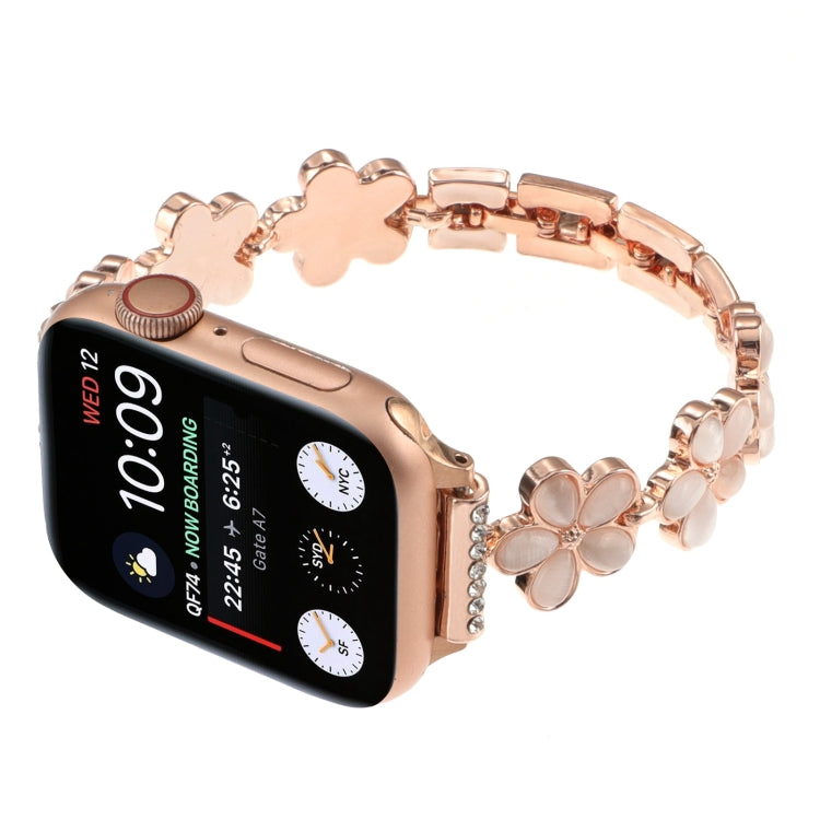 For Apple Watch 38mm 5-petaled Flower Zinc Alloy Chain Watch Band(Rose Gold) by bashfashion