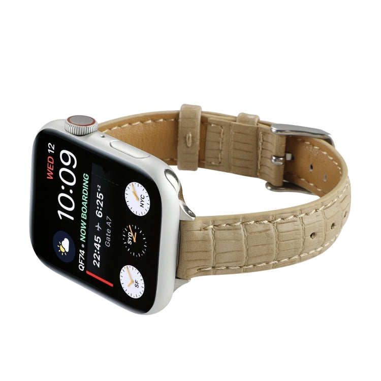 For Apple Watch SE 2023 44mm Slim Crocodile Leather Watch Band(Khaki) by bashfashion