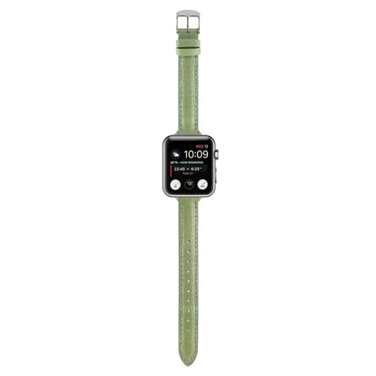 For Apple Watch SE 2023 40mm Slim Crocodile Leather Watch Band(Light Green) by bashfashion