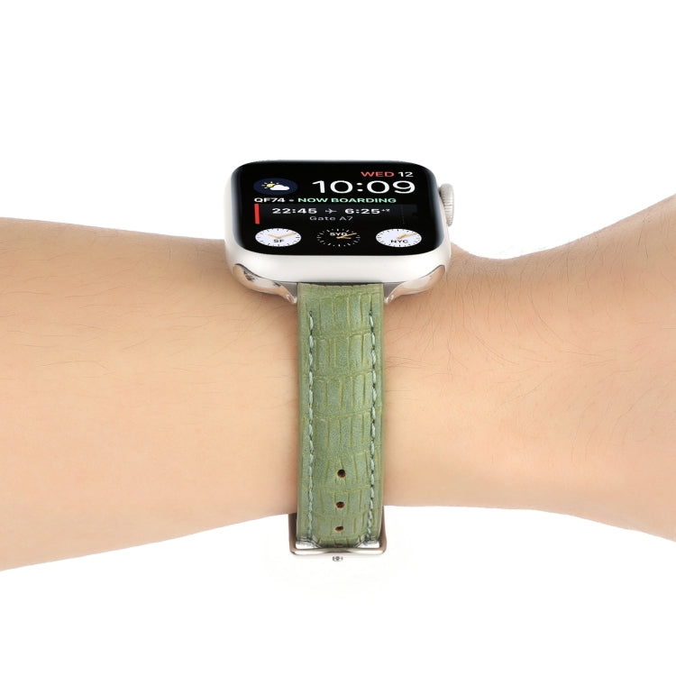 For Apple Watch SE 2023 40mm Slim Crocodile Leather Watch Band(Light Green) by bashfashion