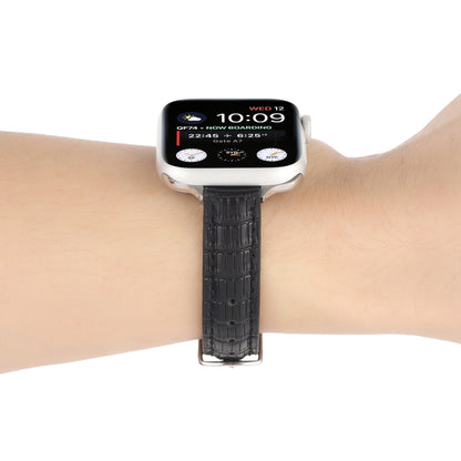 For Apple Watch SE 2023 40mm Slim Crocodile Leather Watch Band(Black) by bashfashion