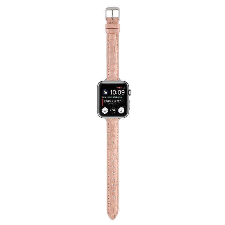For Apple Watch Ultra 2 49mm Slim Crocodile Leather Watch Band(Pink) by bashfashion