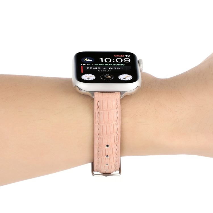 For Apple Watch Ultra 2 49mm Slim Crocodile Leather Watch Band(Pink) by bashfashion