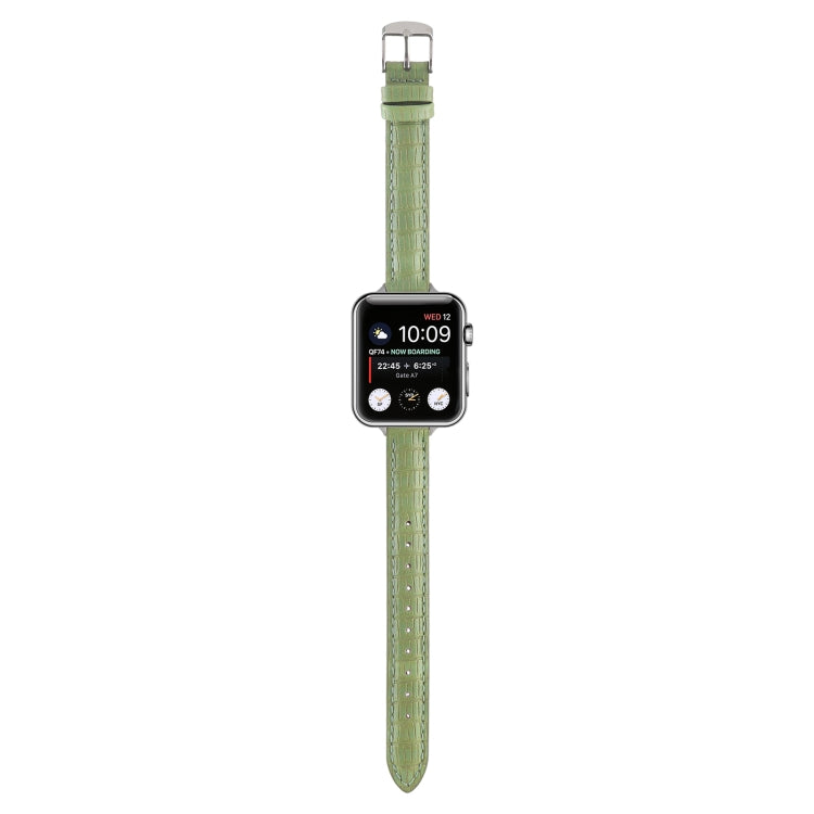 For Apple Watch Ultra 2 49mm Slim Crocodile Leather Watch Band(Light Green) by bashfashion
