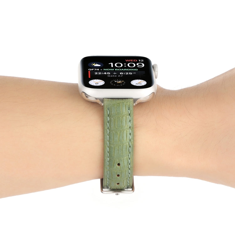 For Apple Watch Ultra 2 49mm Slim Crocodile Leather Watch Band(Light Green) by bashfashion