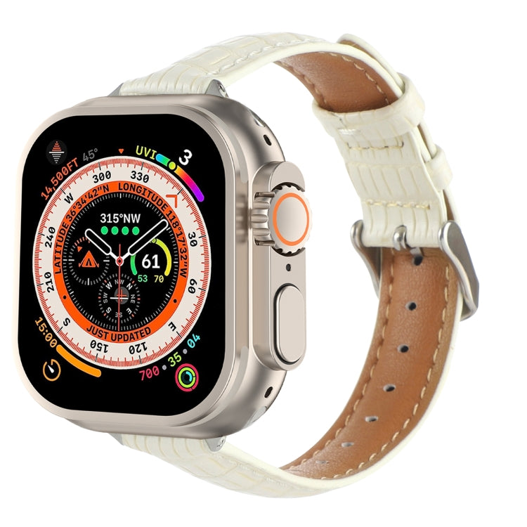 For Apple Watch Ultra 2 49mm Slim Crocodile Leather Watch Band(Beige) by bashfashion