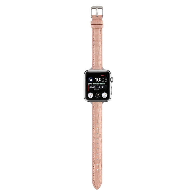 For Apple Watch Series 9 45mm Slim Crocodile Leather Watch Band(Pink) by bashfashion