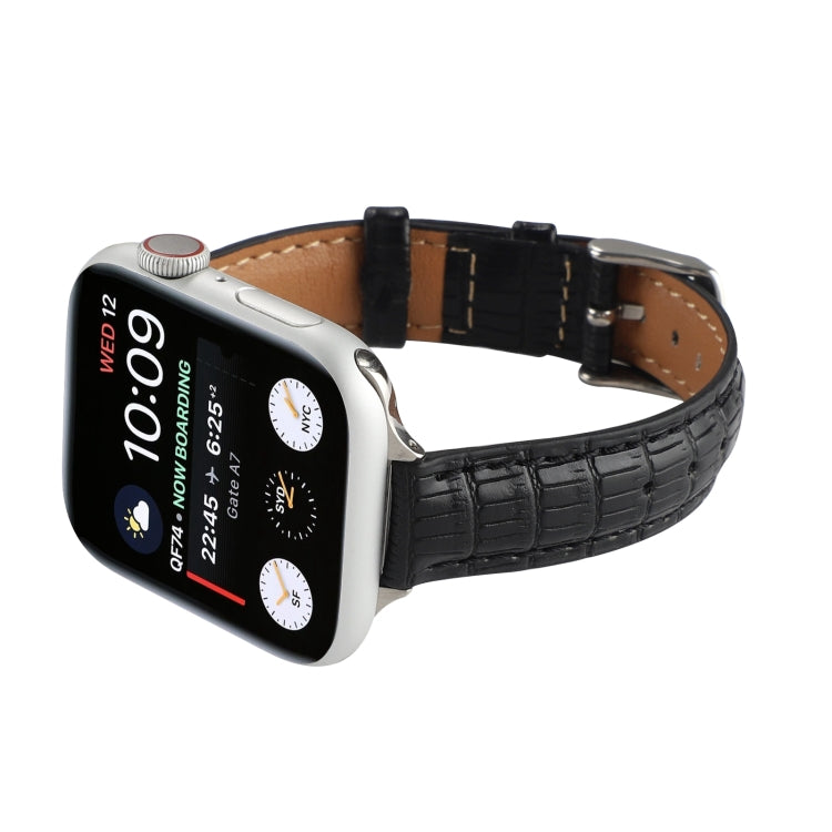 For Apple Watch Series 9 45mm Slim Crocodile Leather Watch Band(Black) by bashfashion