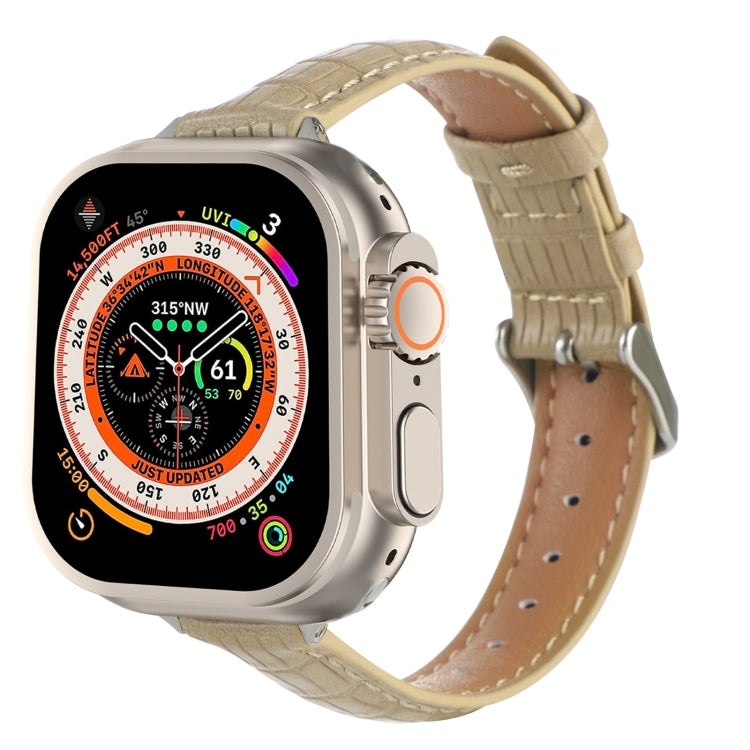 For Apple Watch Ultra 49mm Slim Crocodile Leather Watch Band(Khaki) by bashfashion