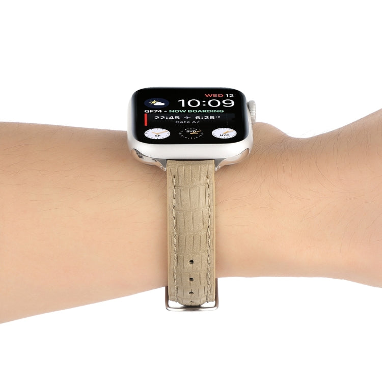 For Apple Watch Ultra 49mm Slim Crocodile Leather Watch Band(Khaki) by bashfashion