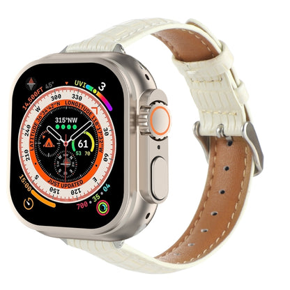 For Apple Watch Ultra 49mm Slim Crocodile Leather Watch Band(Beige) by bashfashion