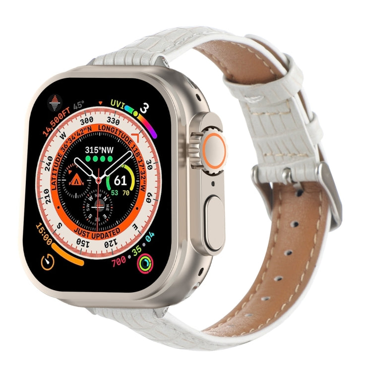 For Apple Watch Ultra 49mm Slim Crocodile Leather Watch Band(White) by bashfashion