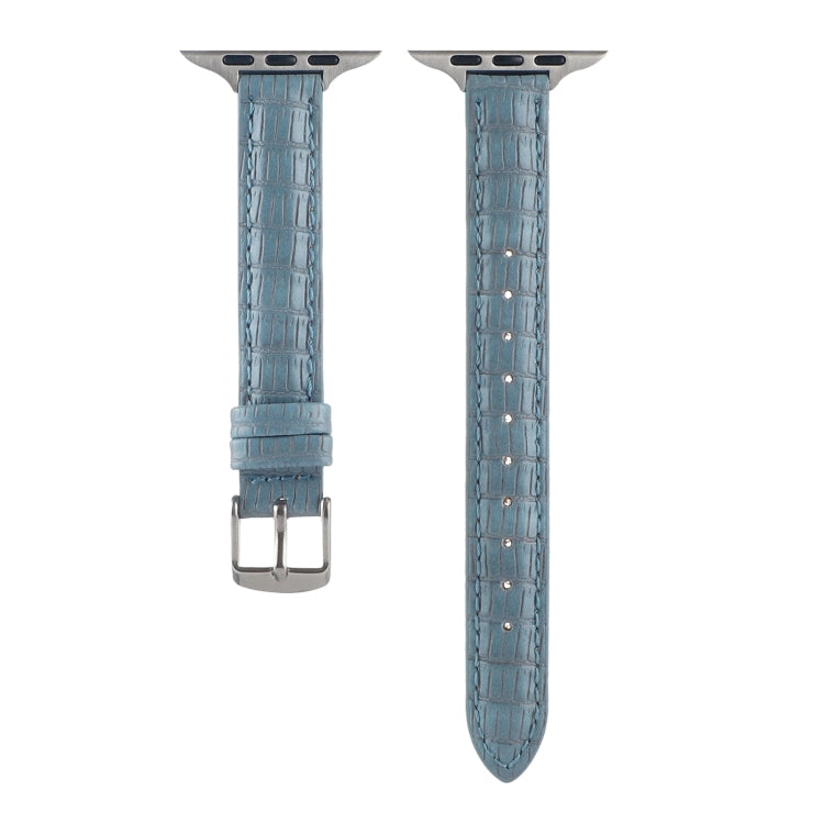 For Apple Watch Series 8 41mm Slim Crocodile Leather Watch Band(Light Blue) by bashfashion