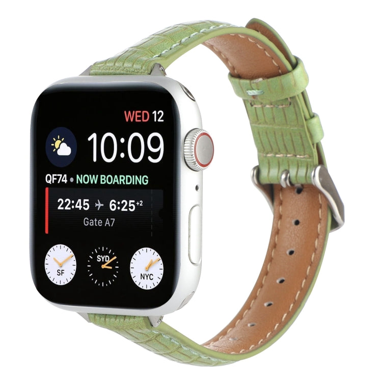 For Apple Watch Series 8 41mm Slim Crocodile Leather Watch Band(Light Green) by bashfashion
