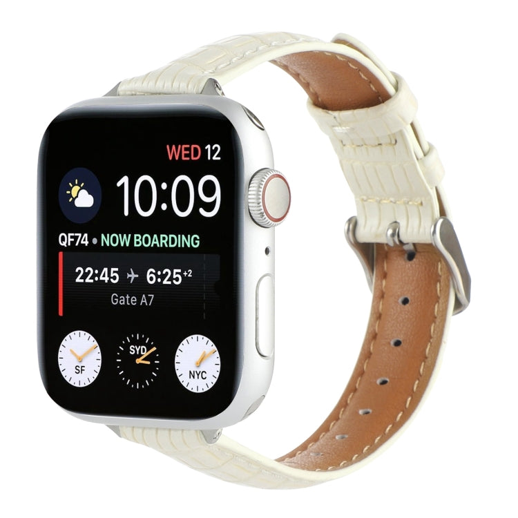 For Apple Watch Series 8 41mm Slim Crocodile Leather Watch Band(Beige) by bashfashion
