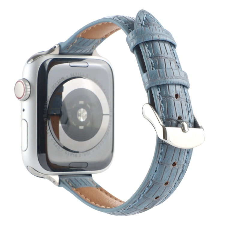 For Apple Watch Series 8 45mm Slim Crocodile Leather Watch Band(Light Blue) by bashfashion