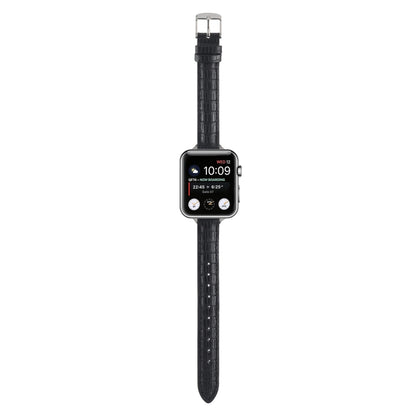 For Apple Watch SE 2022 40mm Slim Crocodile Leather Watch Band(Black) by bashfashion