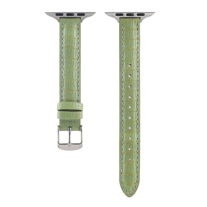 For Apple Watch SE 2022 44mm Slim Crocodile Leather Watch Band(Light Green) by bashfashion