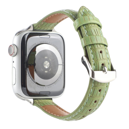 For Apple Watch SE 2022 44mm Slim Crocodile Leather Watch Band(Light Green) by bashfashion