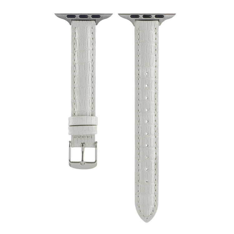 For Apple Watch SE 2022 44mm Slim Crocodile Leather Watch Band(White) by bashfashion