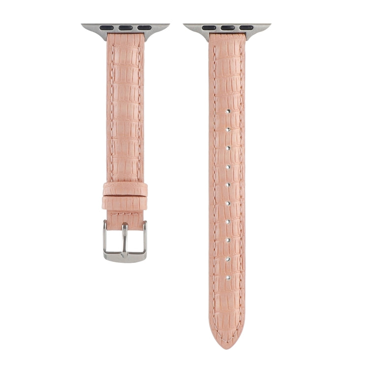 For Apple Watch Series 7 45mm Slim Crocodile Leather Watch Band(Pink) by bashfashion