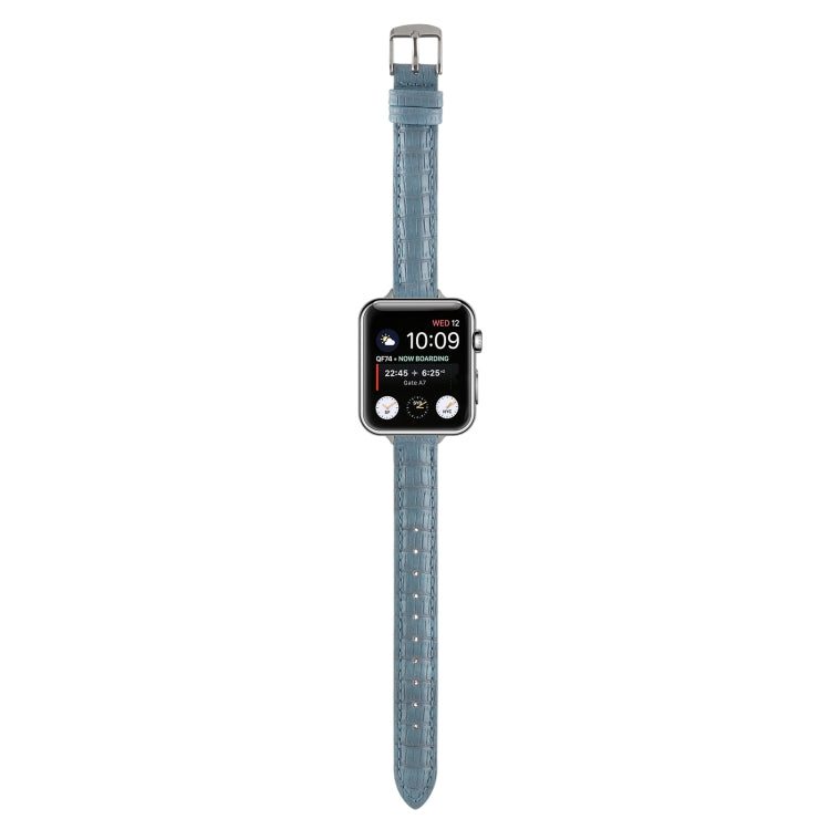 For Apple Watch Series 7 45mm Slim Crocodile Leather Watch Band(Light Blue) by bashfashion