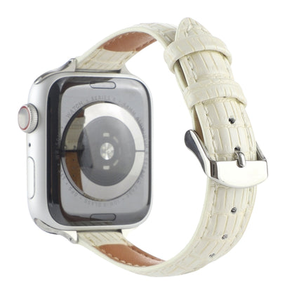 For Apple Watch Series 7 45mm Slim Crocodile Leather Watch Band(Beige) by bashfashion
