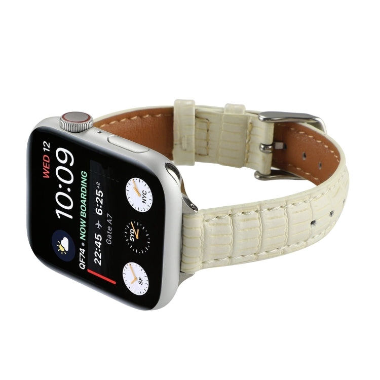 For Apple Watch Series 7 45mm Slim Crocodile Leather Watch Band(Beige) by bashfashion