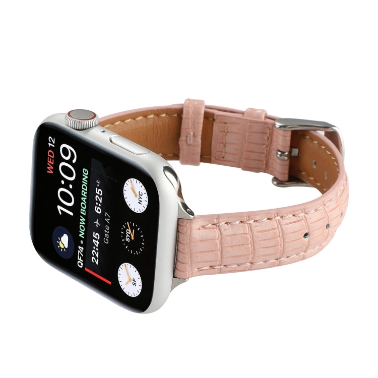 For Apple Watch SE 40mm Slim Crocodile Leather Watch Band(Pink) by bashfashion