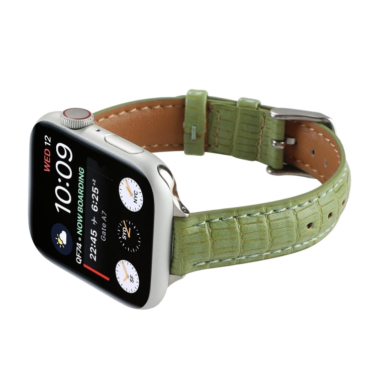 For Apple Watch SE 40mm Slim Crocodile Leather Watch Band(Light Green) by bashfashion