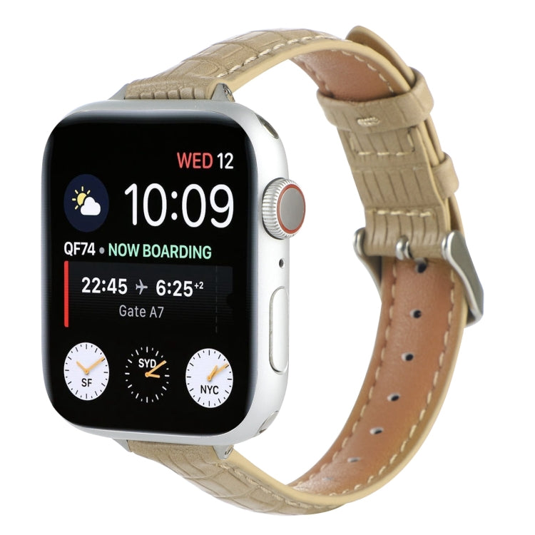For Apple Watch SE 40mm Slim Crocodile Leather Watch Band(Khaki) by bashfashion