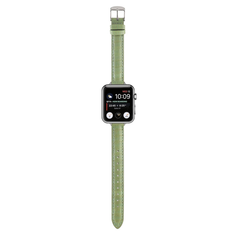 For Apple Watch SE 44mm Slim Crocodile Leather Watch Band(Light Green) by bashfashion