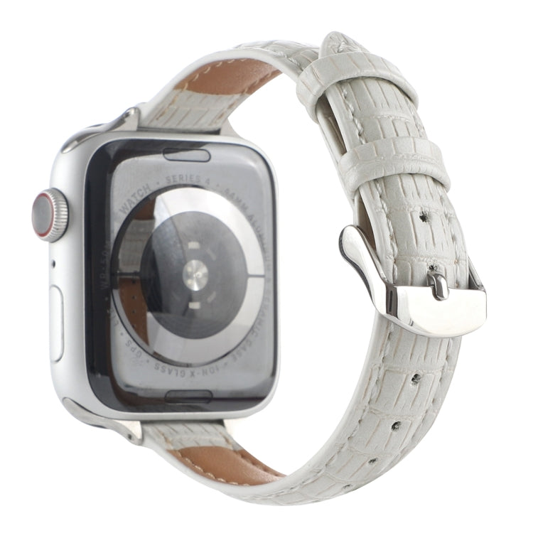 For Apple Watch SE 44mm Slim Crocodile Leather Watch Band(White) by bashfashion