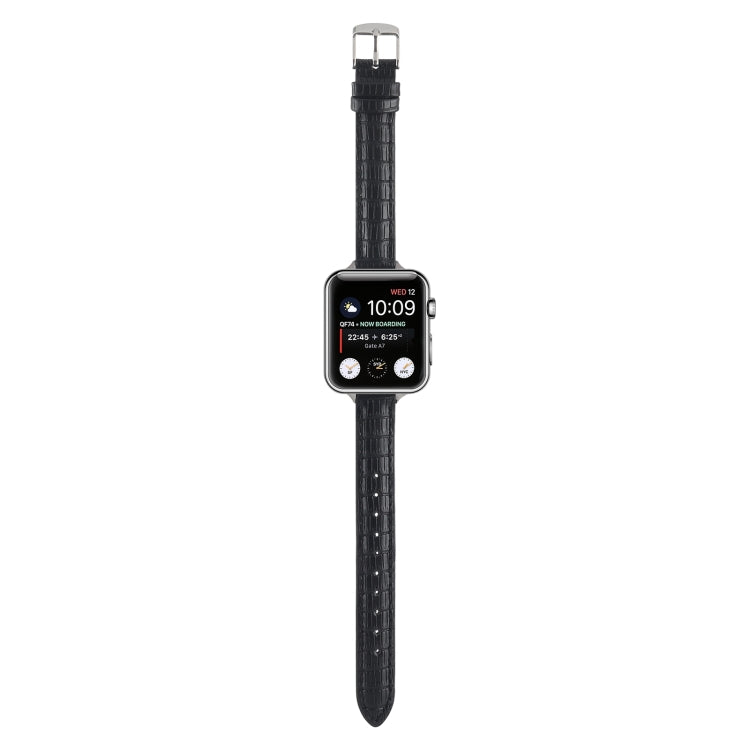 For Apple Watch Series 6 40mm Slim Crocodile Leather Watch Band(Black) by bashfashion