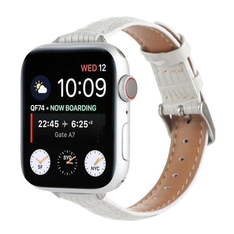 For Apple Watch Series 6 40mm Slim Crocodile Leather Watch Band(White) by bashfashion