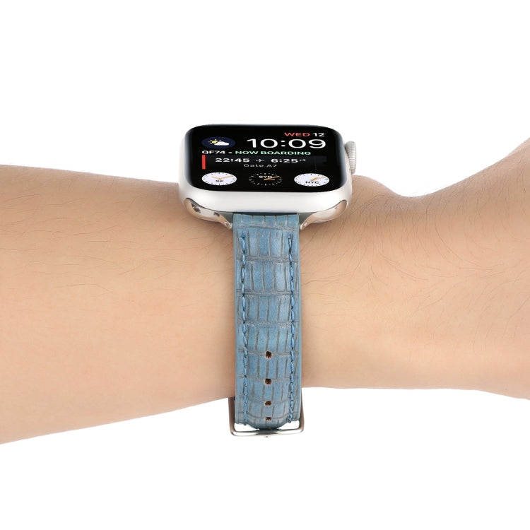 For Apple Watch Series 5 40mm Slim Crocodile Leather Watch Band(Light Blue) by bashfashion