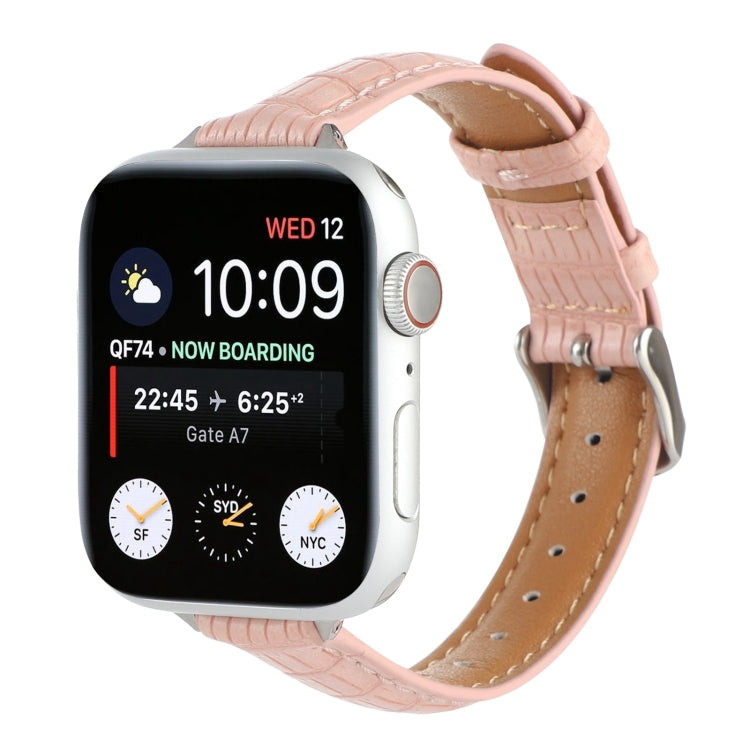 For Apple Watch Series 4 44mm Slim Crocodile Leather Watch Band(Pink) by bashfashion