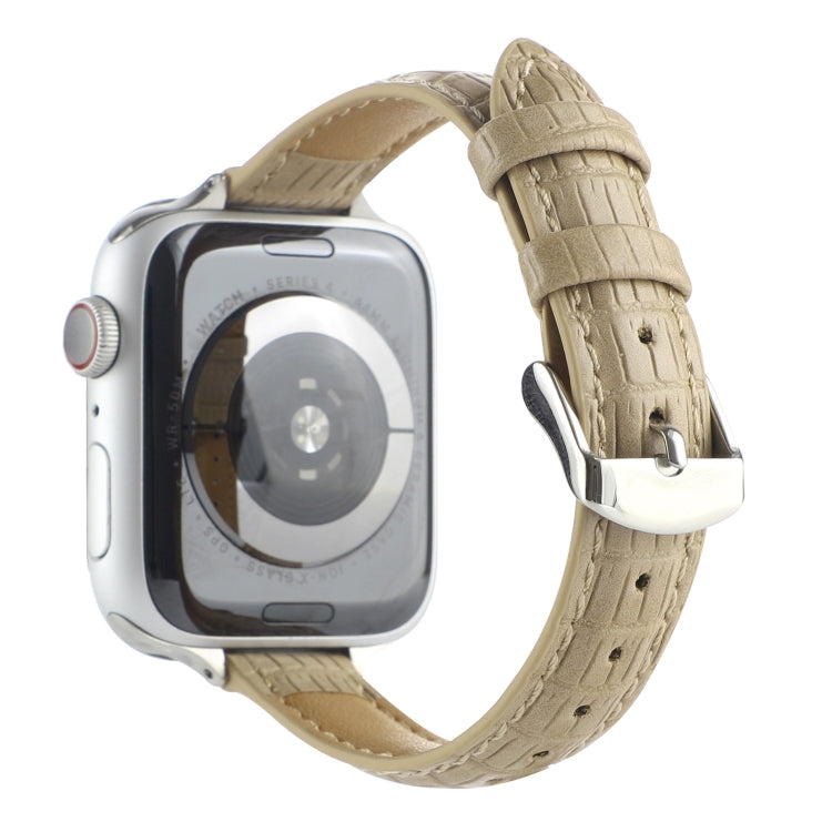 For Apple Watch Series 4 44mm Slim Crocodile Leather Watch Band(Khaki) by bashfashion