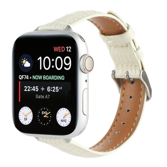 For Apple Watch Series 3 42mm Slim Crocodile Leather Watch Band(Beige) by bashfashion